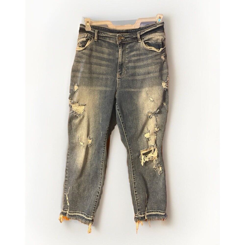 Judy Blue Straight Fit Stretch Womens Plus 20W Distressed Raw Hem Denim Jeans
